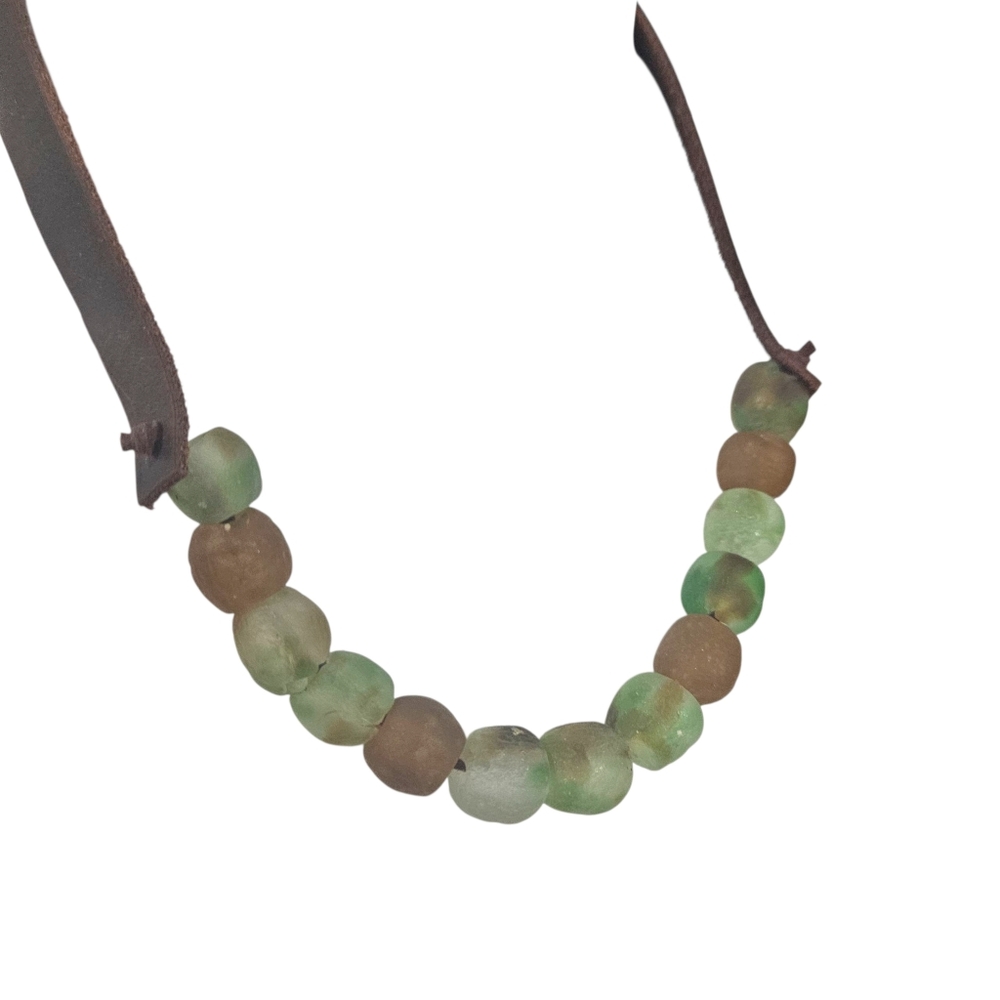 New Handmade Krobo Bead And Leather Necklace - Picture 10 of 15